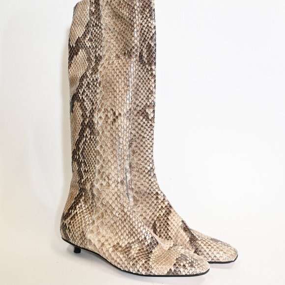 Christian Lacroix Shoes - Vintage Christian Lacroix Python-Pattern Knee-High Boots with Kitten Heel